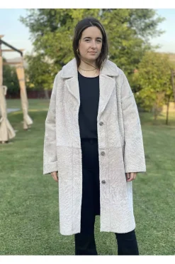 abrigo piel vuelta reversible Medinapiel perla beige negro