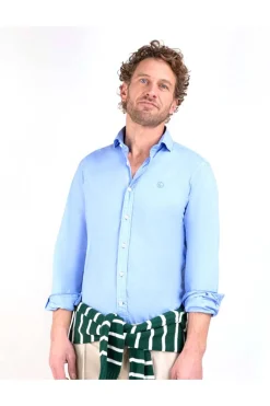 Camisa Hombre El Ganso 1050s 250079 popelín garment dyed azul