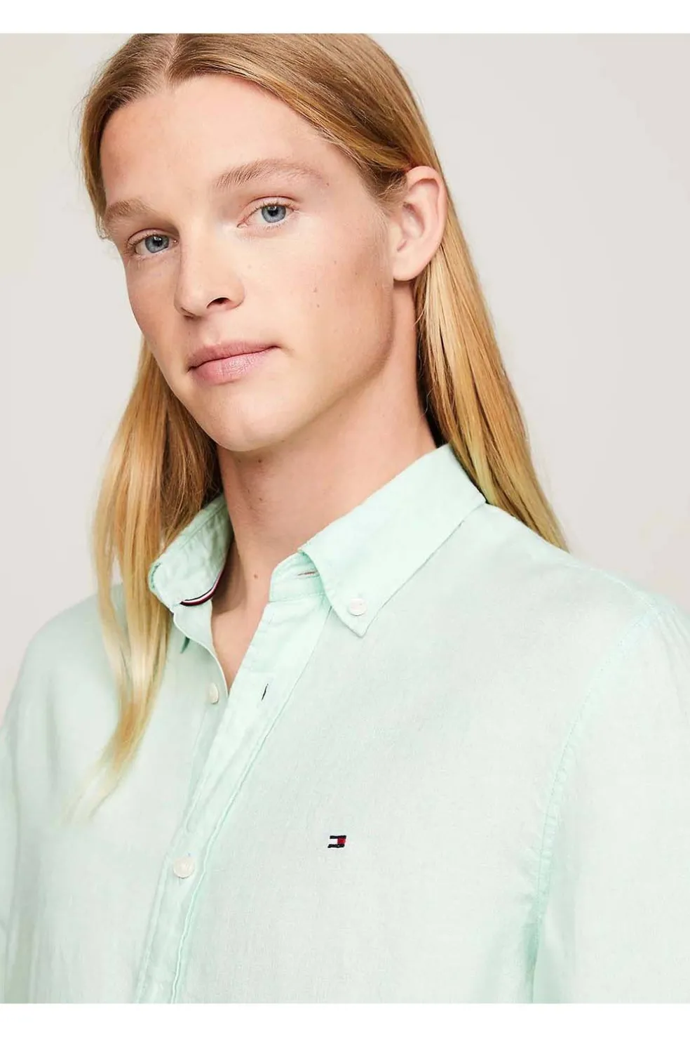 camisa Tommy Hilfiger de lino teñido con pigmentos mw0mw34602 lxz