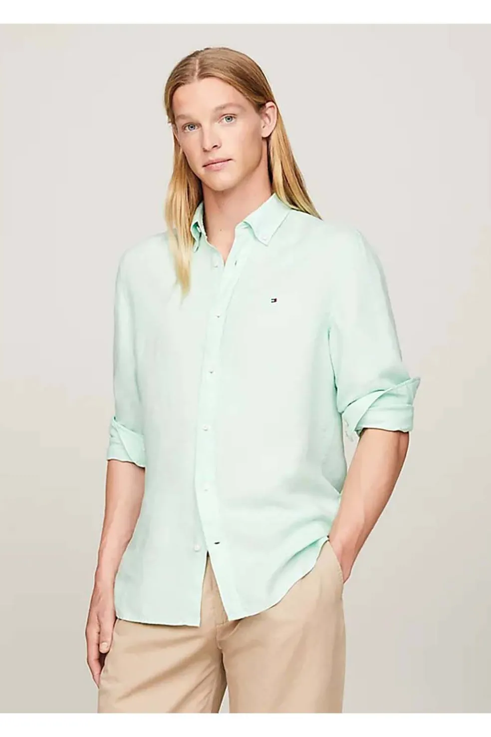 camisa Tommy Hilfiger de lino teñido con pigmentos mw0mw34602 lxz