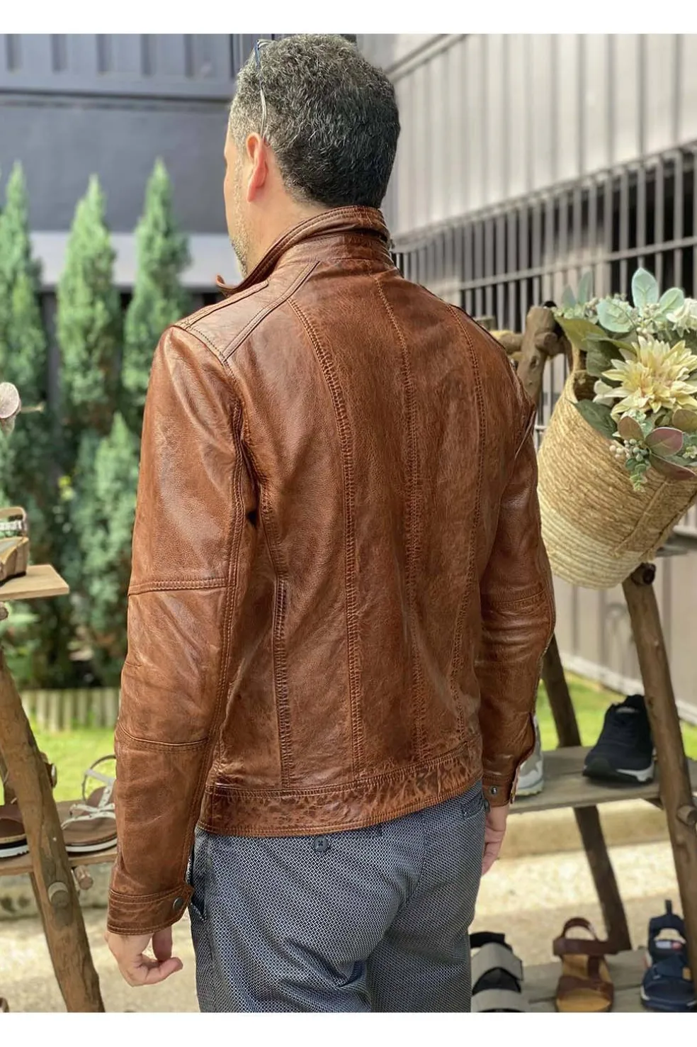 Cazadora cuero MDP biker rock walnut