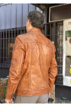 Cazadora cuero MDP biker pr506 tan