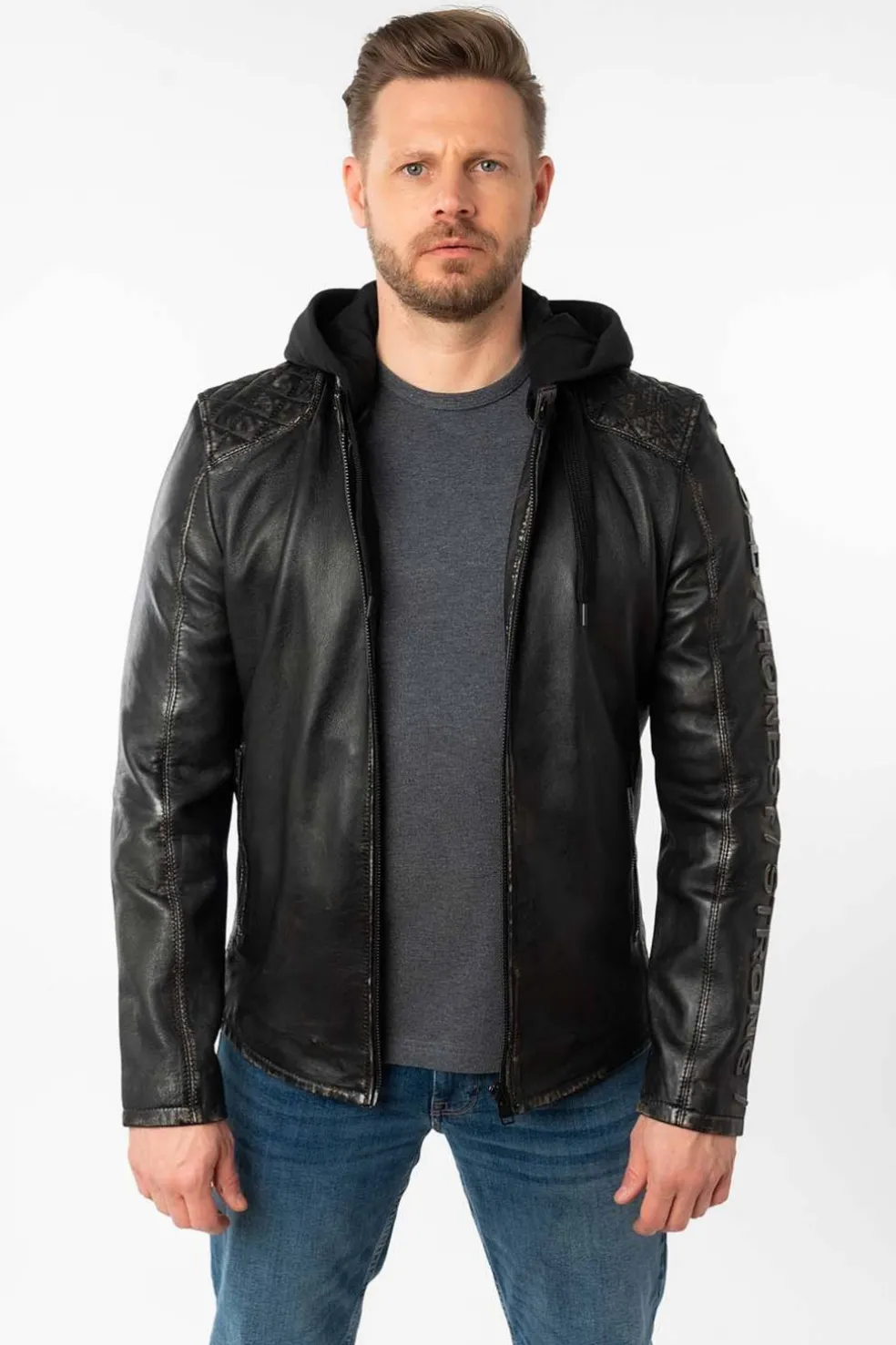 Cazadora de Cuero Hombre Mauritius hayato antique black 1201 0777