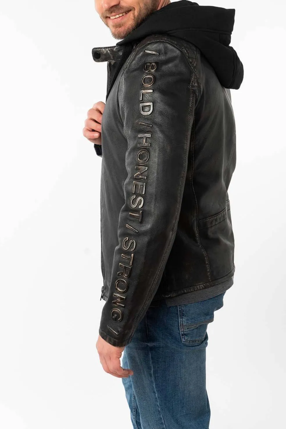 Cazadora de Cuero Hombre Mauritius hayato antique black 1201 0777