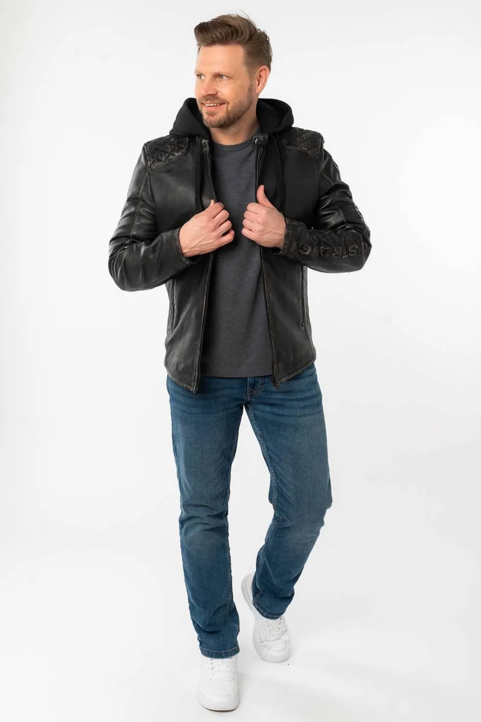 Cazadora de Cuero Hombre Mauritius hayato antique black 1201 0777