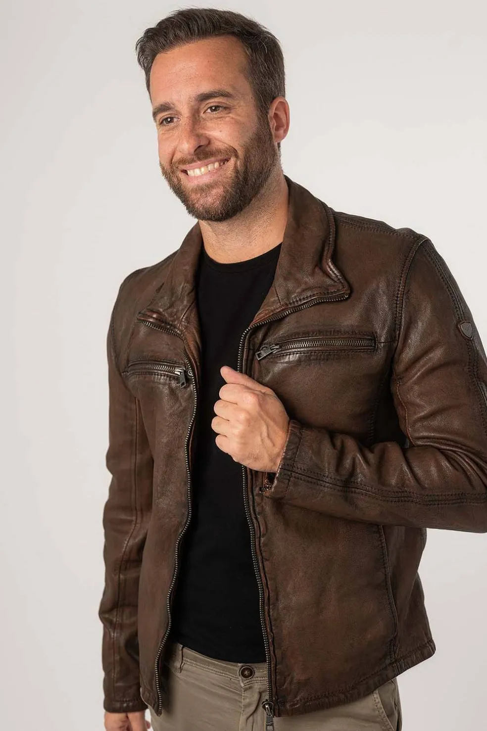 Cazadora de Cuero Hombre Mauritius santiago 1201 0729 antique cogñac