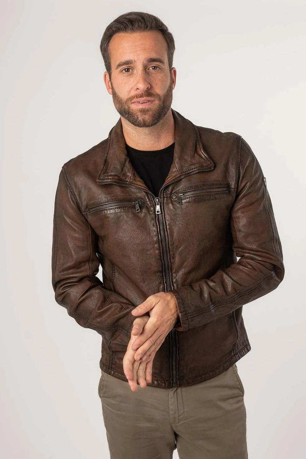 Cazadora de Cuero Hombre Mauritius santiago 1201 0729 antique cogñac