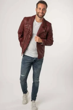 cazadora de cuero hombre Gipsy mauritius kunro dark red 1201 0735