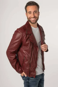 cazadora de cuero hombre Gipsy mauritius kunro dark red 1201 0735