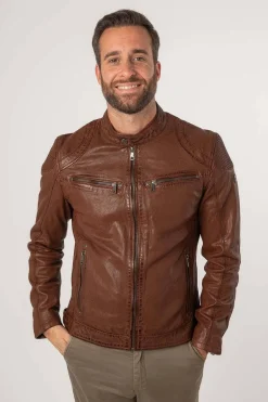 Cazadora de Cuero Hombre Mauritius collins 1201 0667 whiskey