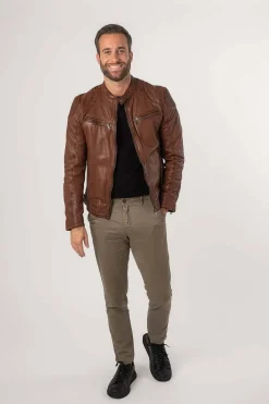 Cazadora de Cuero Hombre Mauritius collins 1201 0667 whiskey