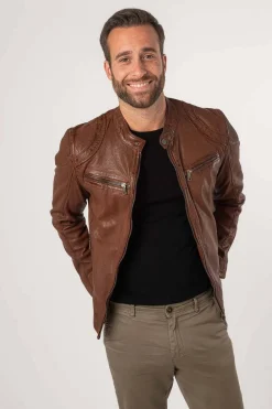 Cazadora de Cuero Hombre Mauritius collins 1201 0667 whiskey