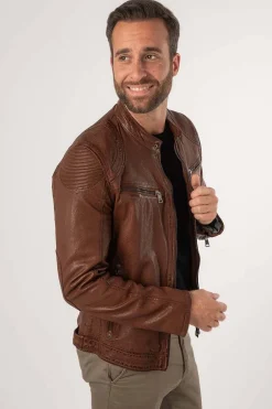 Cazadora de Cuero Hombre Mauritius collins 1201 0667 whiskey