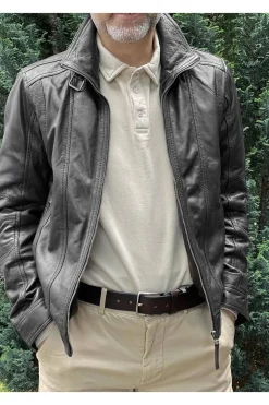 Cazadora de Cuero Hombre MDP Nacho Zeland Black