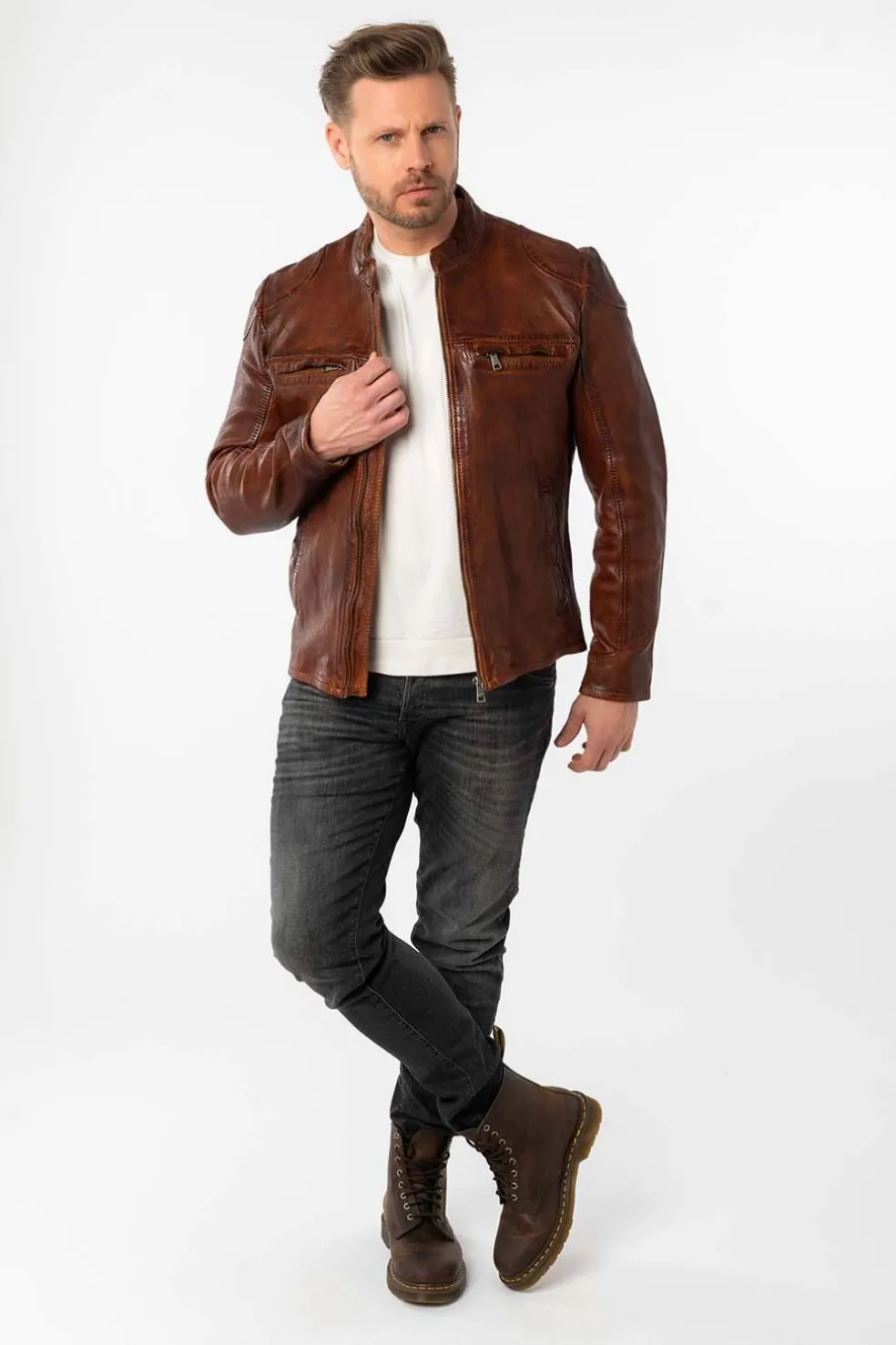 Cazadora de Cuero Hombre Mauritius chopa whiskey