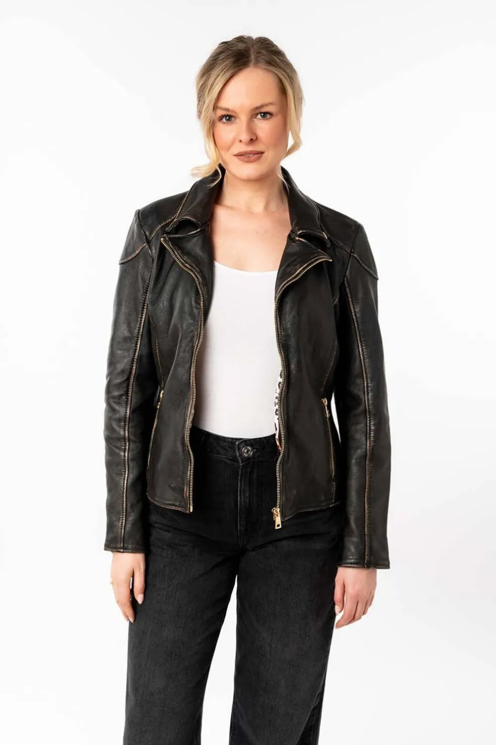 Cazadora de Cuero Mujer mauritius peetho black beige