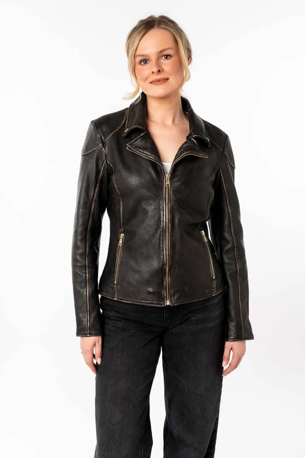 Cazadora de Cuero Mujer mauritius peetho black beige