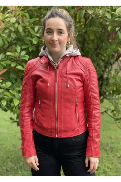 Cazadora de Cuero Mujer MDP CAT 10 Tomato Red