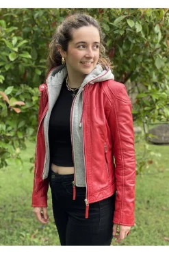 Cazadora de Cuero Mujer MDP CAT 10 Tomato Red