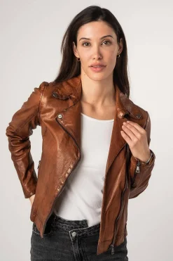 Cazadora de Cuero Mujer Mauritius Fayola 1101 0681 Cognac