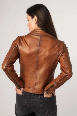 Cazadora de Cuero Mujer Mauritius Fayola 1101 0681 Cognac