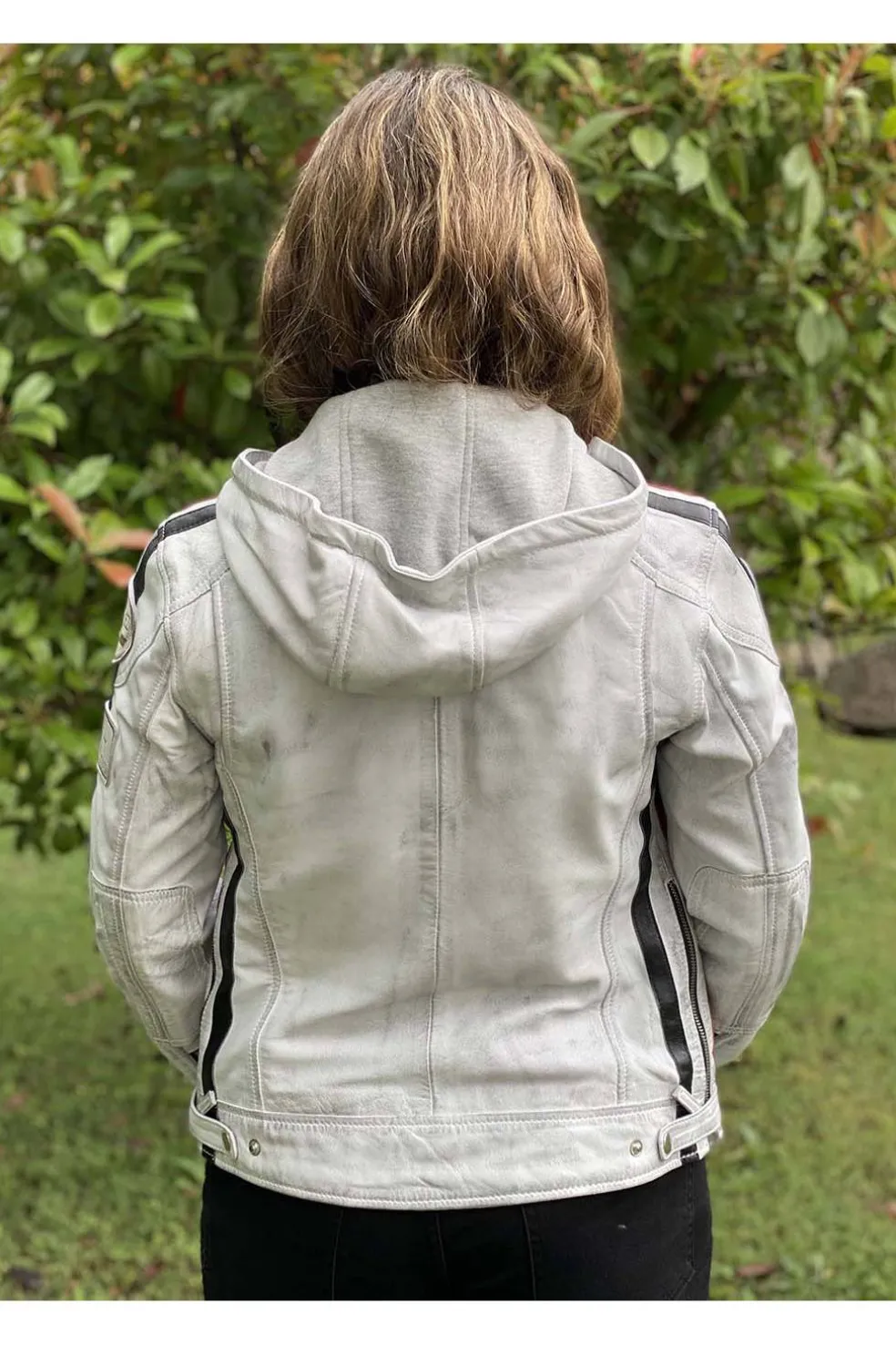 Cazadora de Cuero Mujer MDP Racing Dirty White