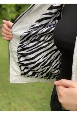 Cazadora de Cuero Mujer MDP Racing Dirty White