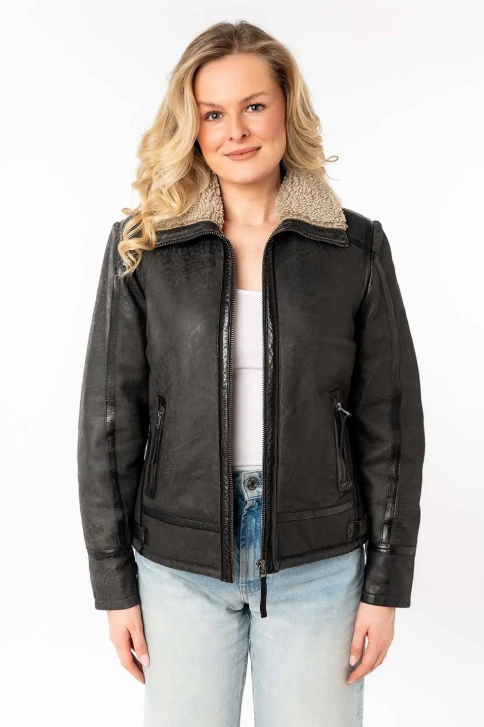 cazadora de Cuero mujer mauritius iske anthracite