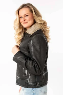 cazadora de Cuero mujer mauritius iske anthracite