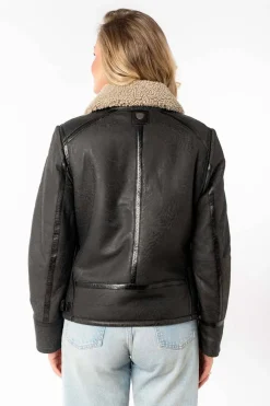 cazadora de Cuero mujer mauritius iske anthracite