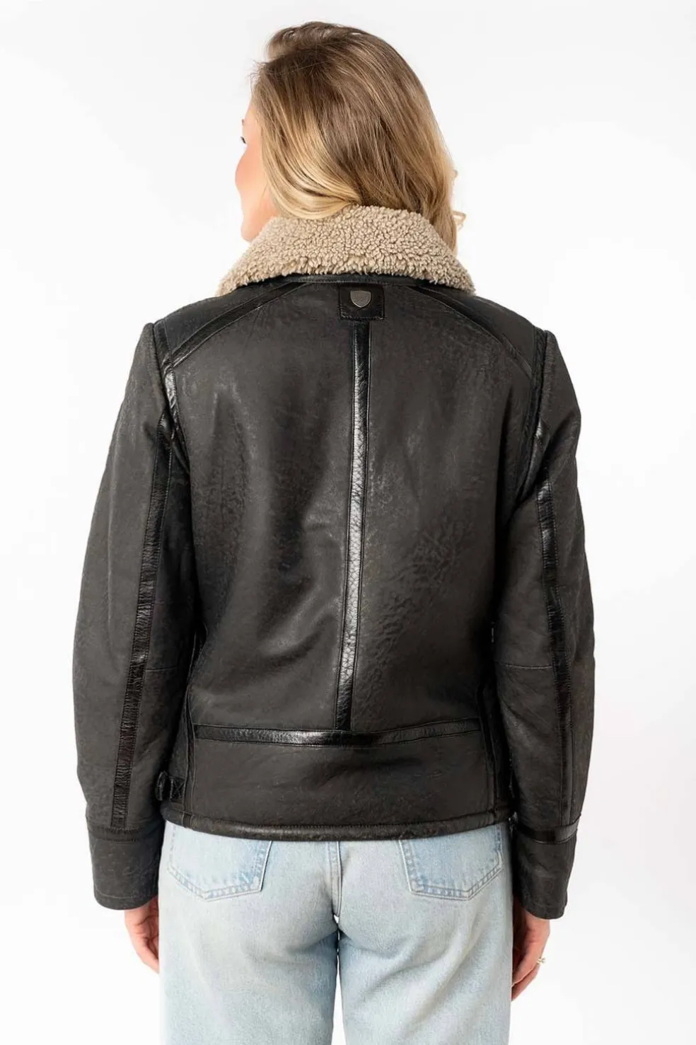 cazadora de Cuero mujer mauritius iske anthracite