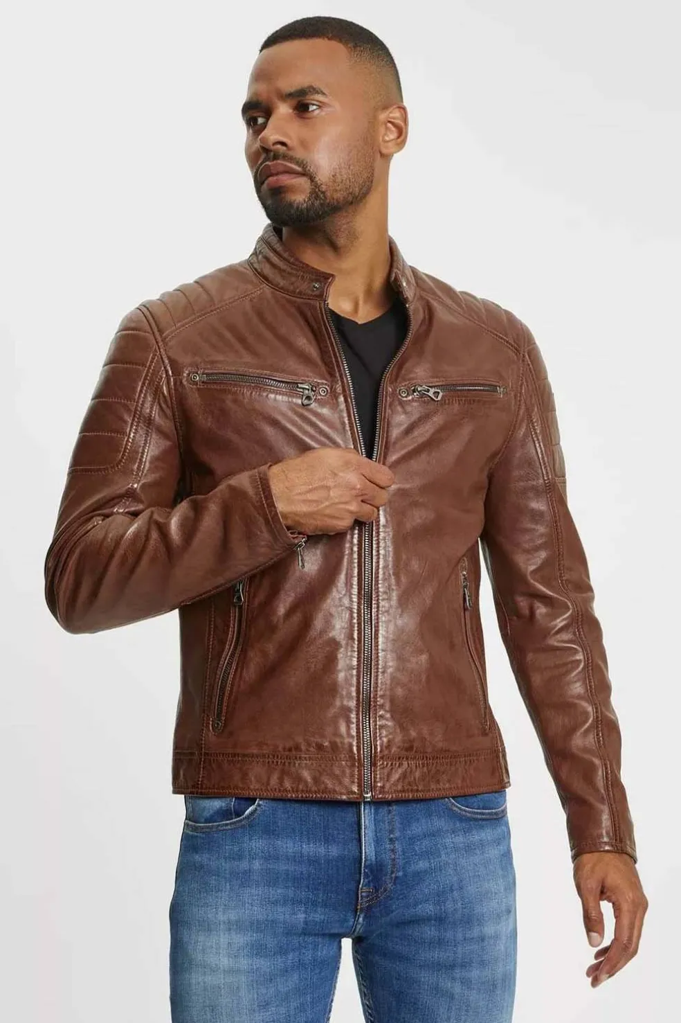 Cazadora de Piel Hombre Gipsy GBDerry 1901 0003 Bio Cognac