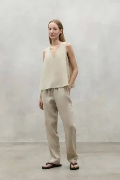 Pantalón de Lino Mujer Ecoalf Indo 008 Whitesand