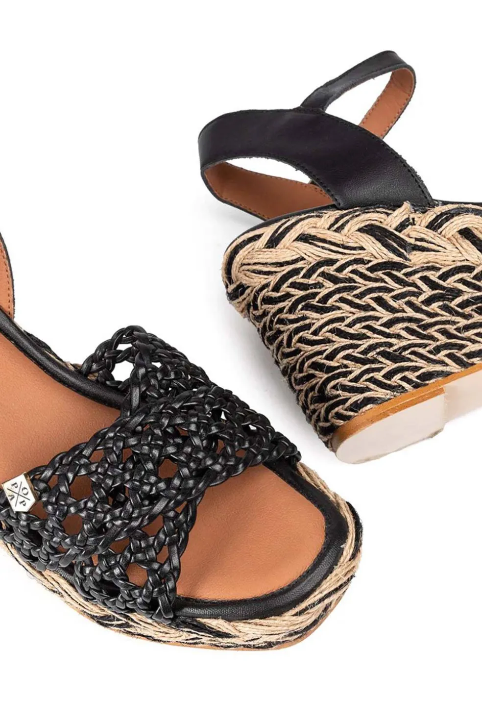 Sandalia cuña alta Popa cambury croche negro