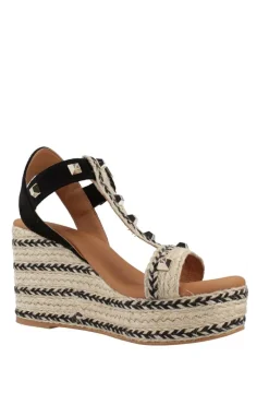 Sandalia Cuña alta Popa yute kleo tachas negro