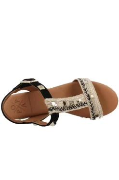 Sandalia Cuña alta Popa yute kleo tachas negro