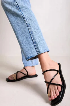 Sandalia Mujer Bryan Katia 7300 Laminado Artemis Piel Negro