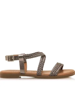 Sandalia Mujer Mustang Maria 54488 C57585 Trenza Metal Plomo