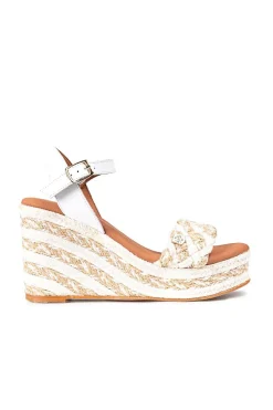 Sandalia Mujer Popa cuña alta bando cabriola blanco con hebilla