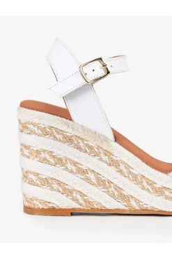 Sandalia Mujer Popa cuña alta bando cabriola blanco con hebilla