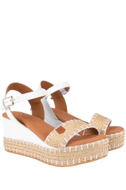 Sandalia Mujer Popa Cuña baja yute arambol galeria blanco con hebilla