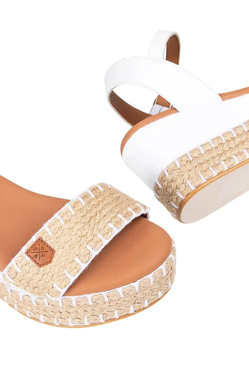 Sandalia Mujer Popa Cuña baja yute arambol galeria blanco con hebilla