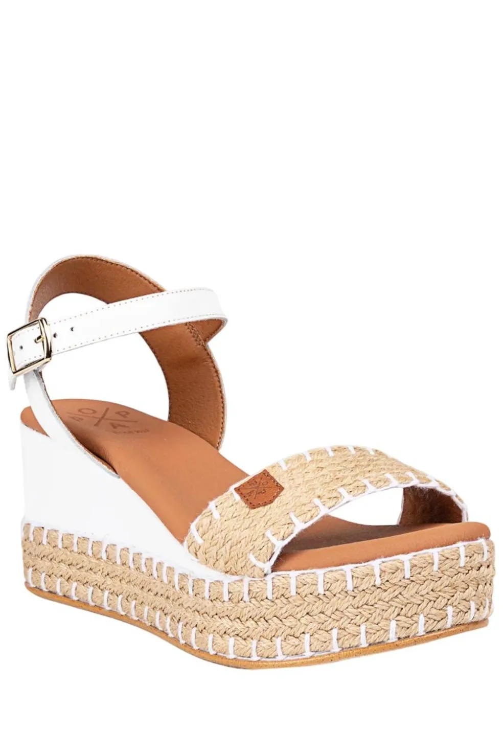Sandalia Mujer Popa Cuña baja yute arambol galeria blanco con hebilla