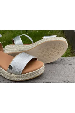 Sandalia Mujer Popa Cuña Zante laminado plata 031